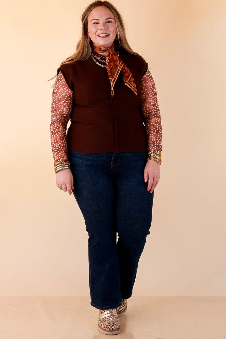 Always a Favorite Crew Neck Front Seam Sweater Knit Top in Chocolate Brown