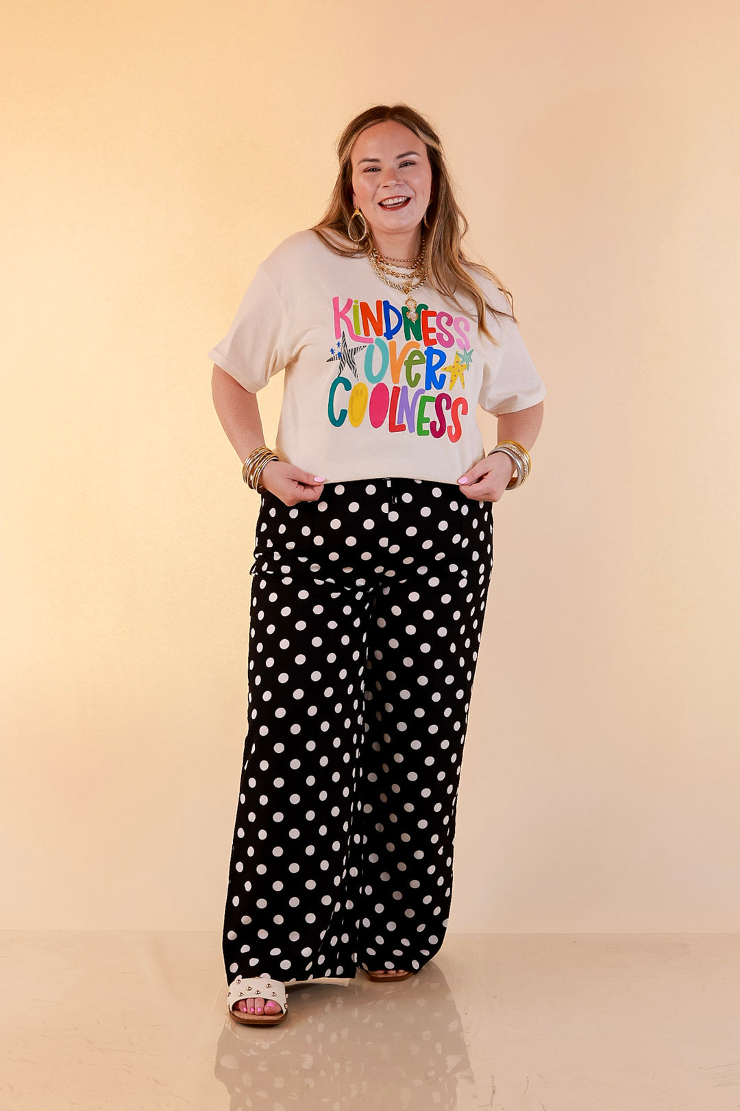 Pairs Well with Others Polka Dot Print Drawstring Pants with Elastic Waistband in Black