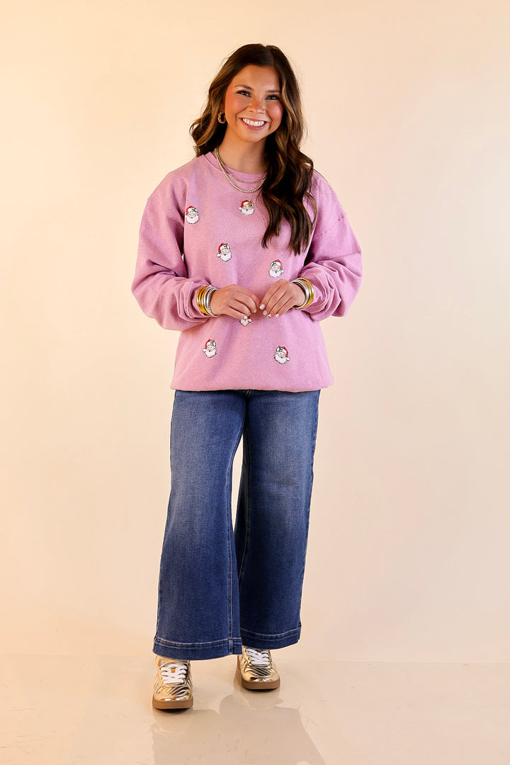 Simply Southern | Peppermint Wishes Santa Graphic Crewneck Sweatshirt in Bubblegum Pink
