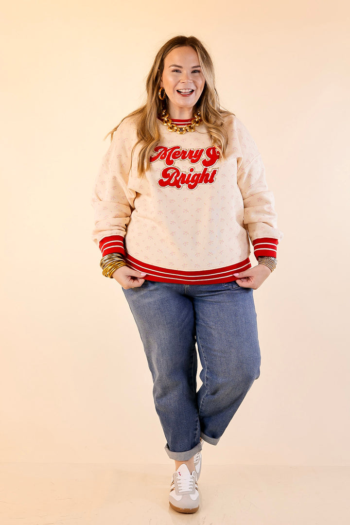 Simply Southern | Holiday Cheer Club Merry & Bright Floral Varsity Sweatshirt in Ivory