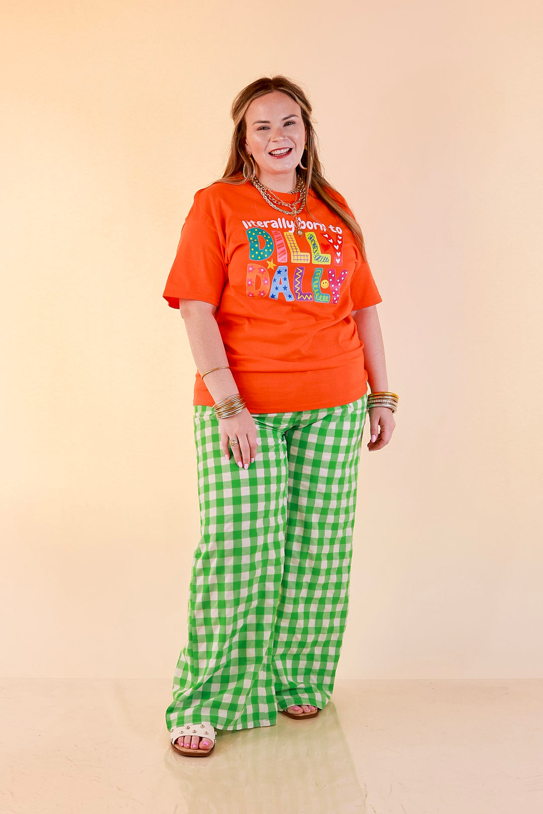 Professionally Distracted Doodle "Literally Born to Dilly Dally" Short  Sleeve Graphic Tee in Orange