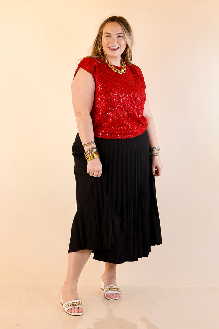 Sequin Sleek Sleeveless Dressy Sequin Top in Red