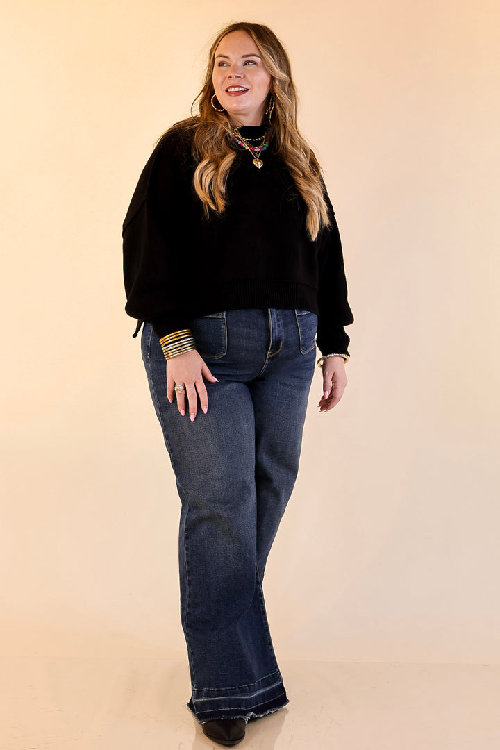 Fireside Fit Cropped Long Sleeve Mock Neck Sweater in Black