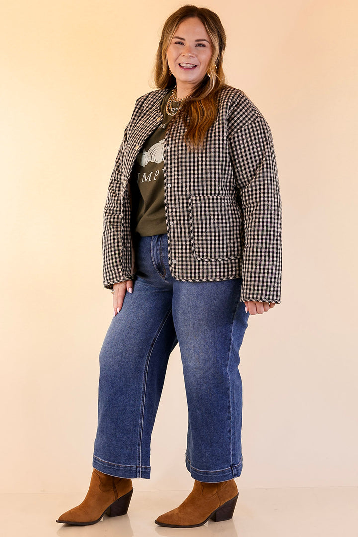 Check it Twice Quilted Gingham Plaid Jacket in Ivory and Black