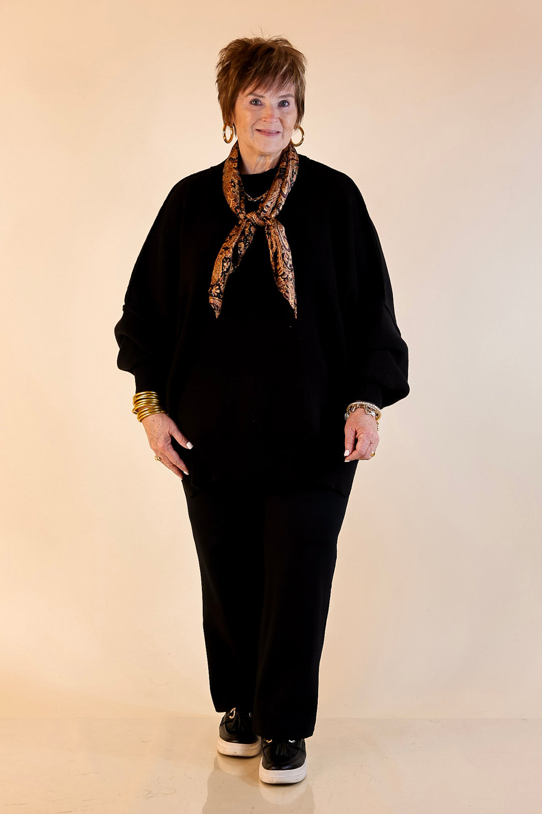 Snug and Stylish Mock Neck Sweater with Side Slit in Black