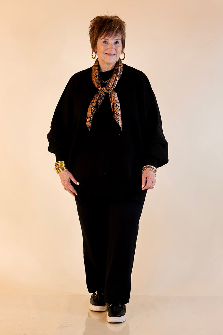 Snug and Stylish Mock Neck Sweater with Side Slit in Black