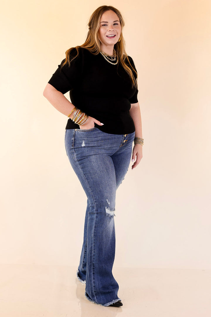 Judy Blue | The Statement Pair Button Fly Flare Jean in Medium Wash