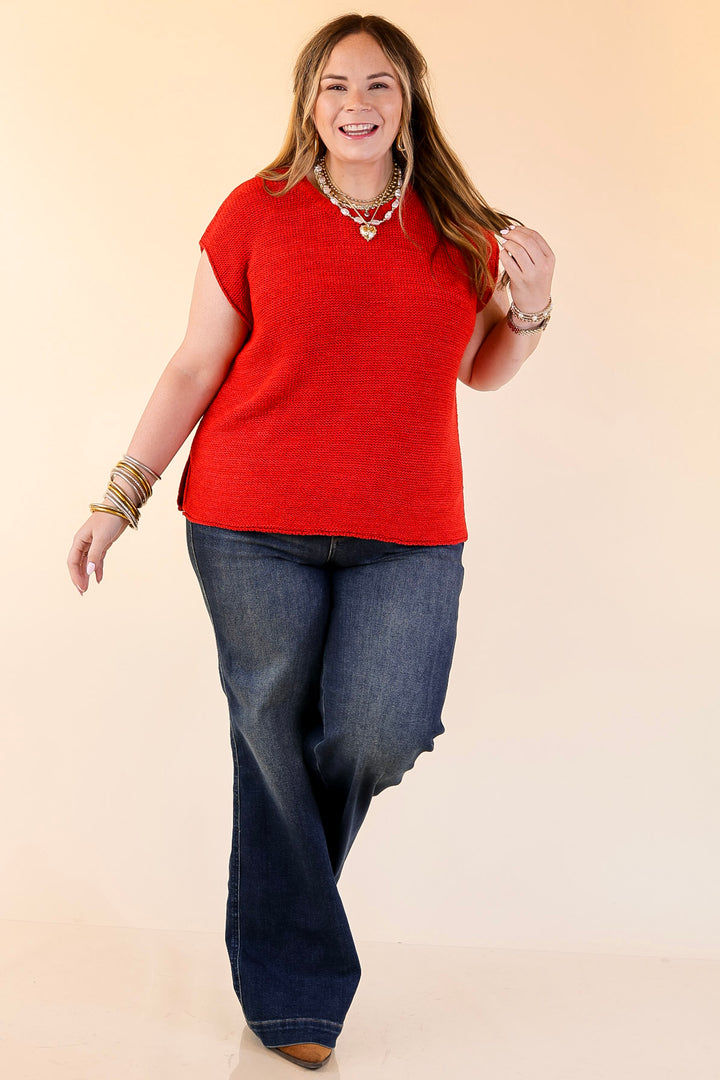 Forever Favorite Oversized Crew Neck Sweater Vest in Ruby Red