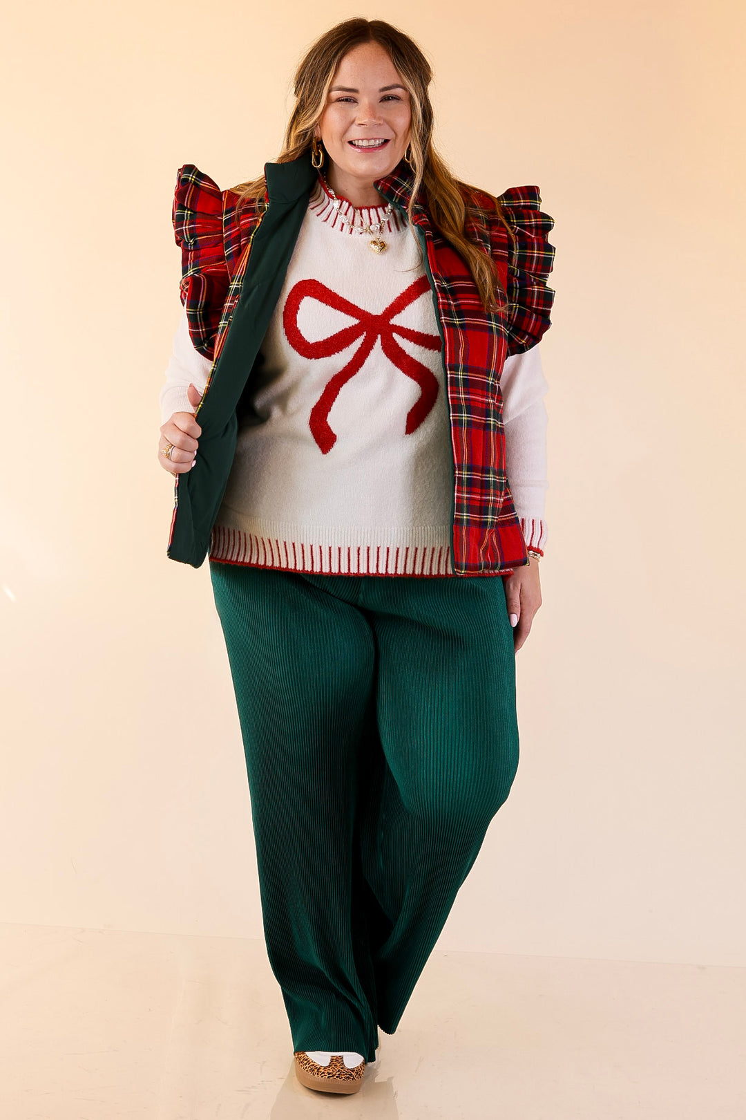 Mud Pie | Wilder Red Bow Mock Neck Sweater in Ivory
