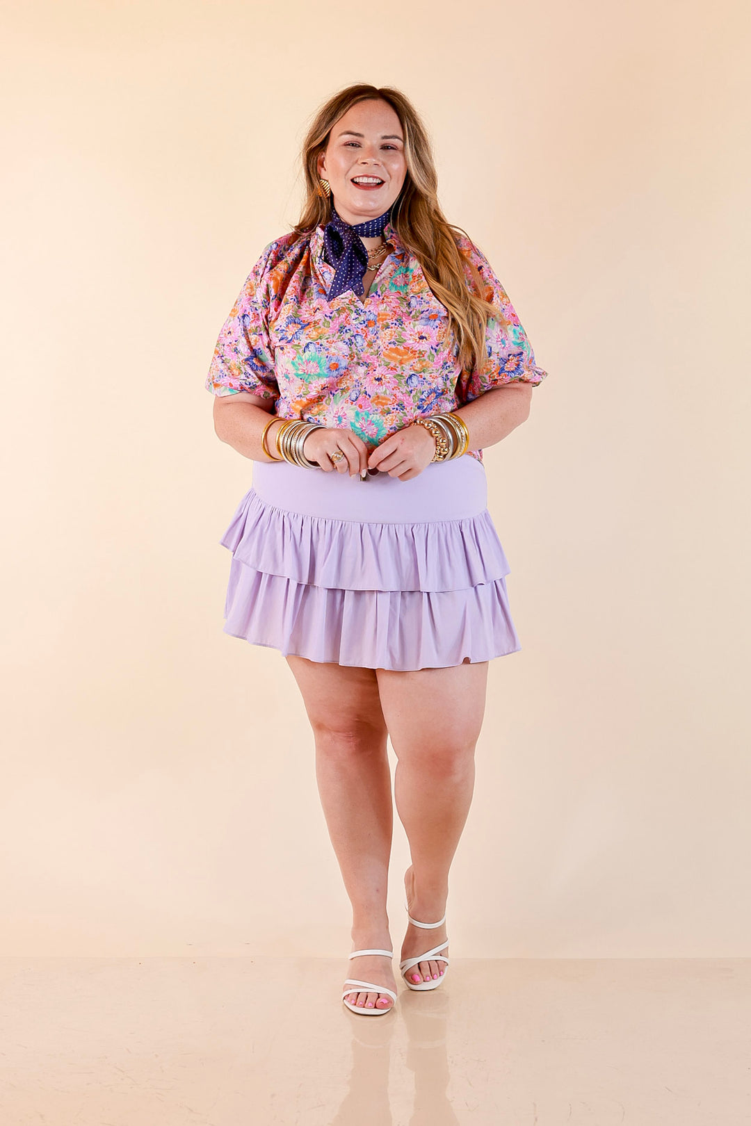 Vibrant Vibes Tiered Skort with Drawstring Waist in Lavender Purple