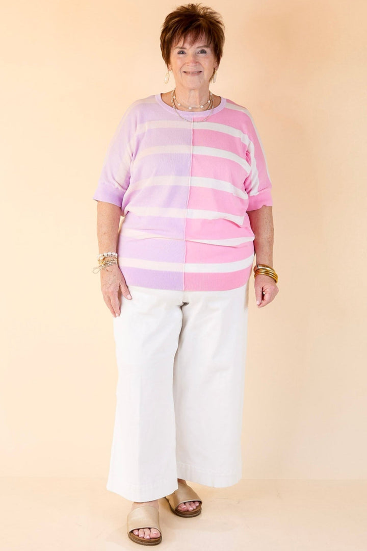 Urban Chic Color Block Striped Knit Top in Purple and Pink