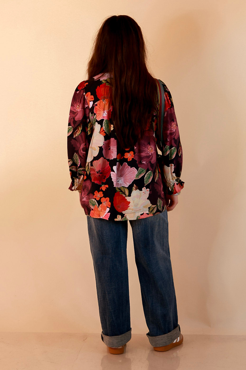 Pick of the Bunch Smocked Shoulder Button Front Floral Print Blouse in Black Multi