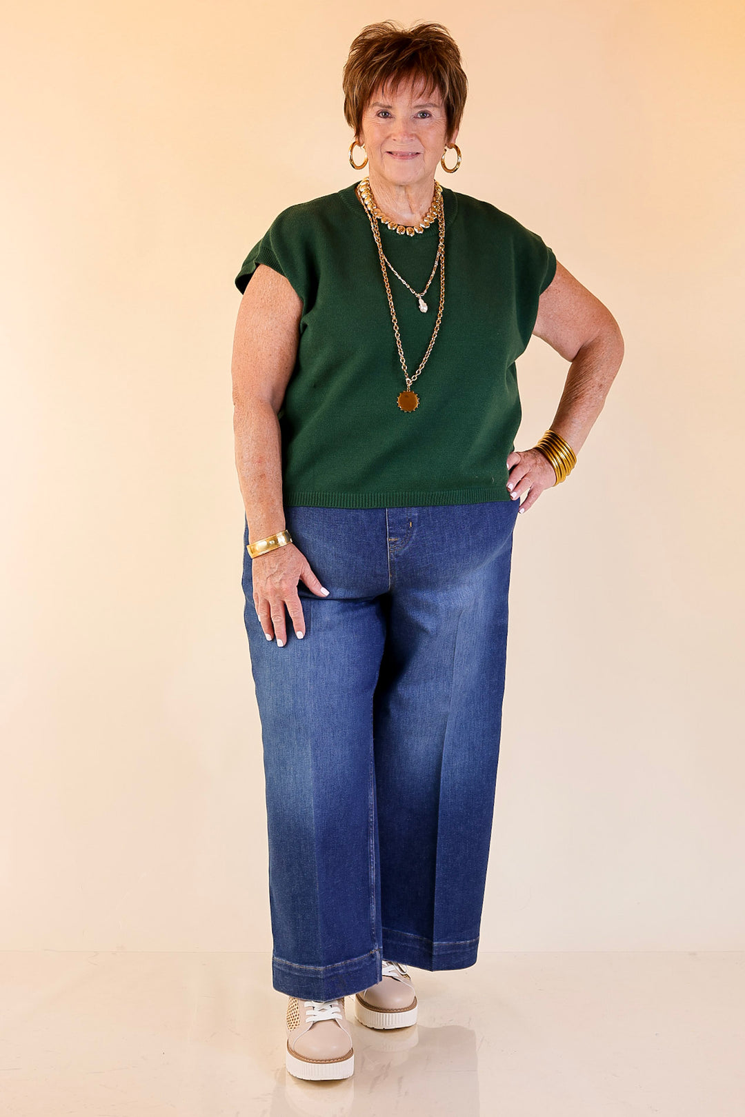 Effortlessly Yours Short Sleeve Oversized Sweater in Forest Green