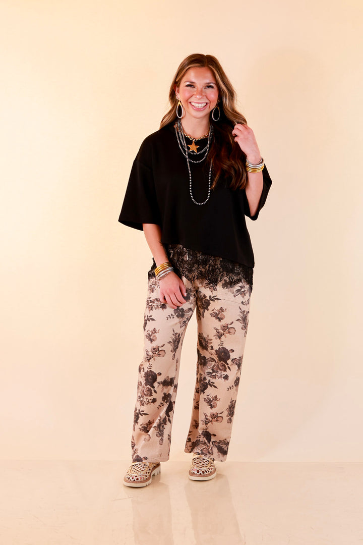 Laced with Charm Oversized Asymmetrical Lace Trim Boxy Top in Black