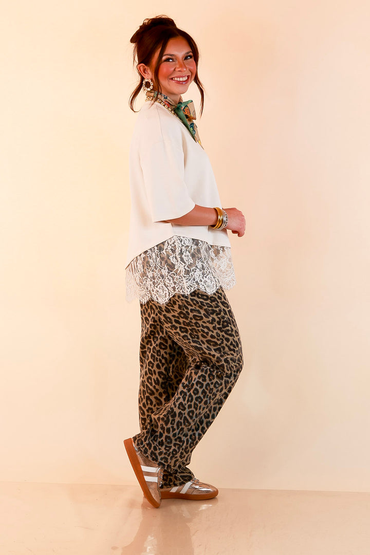 Laced with Charm Oversized Asymmetrical Lace Trim Boxy Top in Ivory