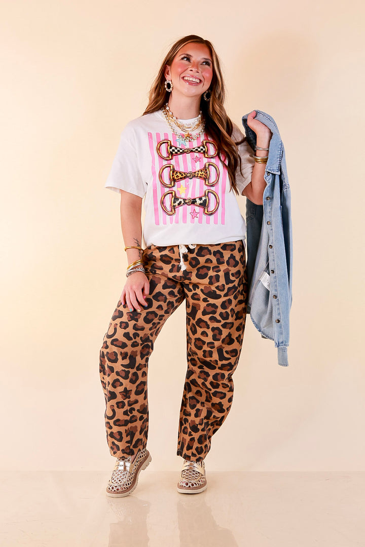 Bit of Charm Horse Bit Printed Short Sleeve Graphic Tee with Stripes and Star Detailing in White