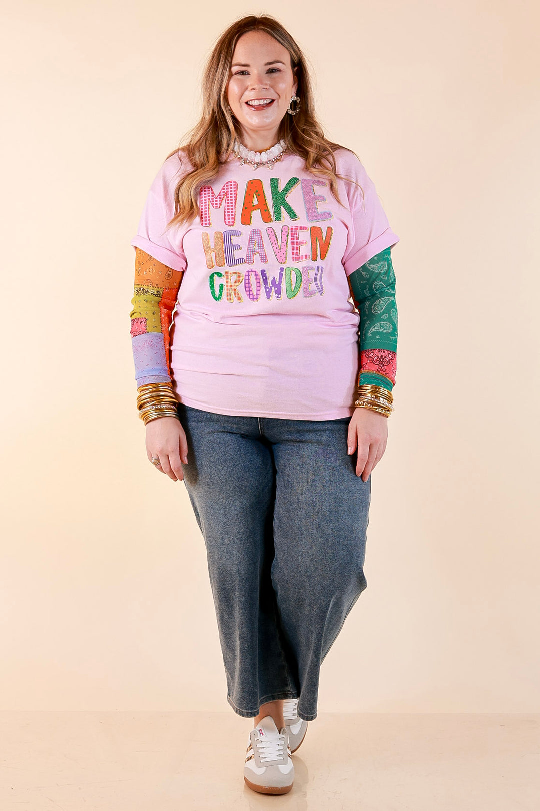 I Saved You A Seat "Make Heaven Crowded" Faith Printed Short Sleeve Graphic Tee in Light Pink