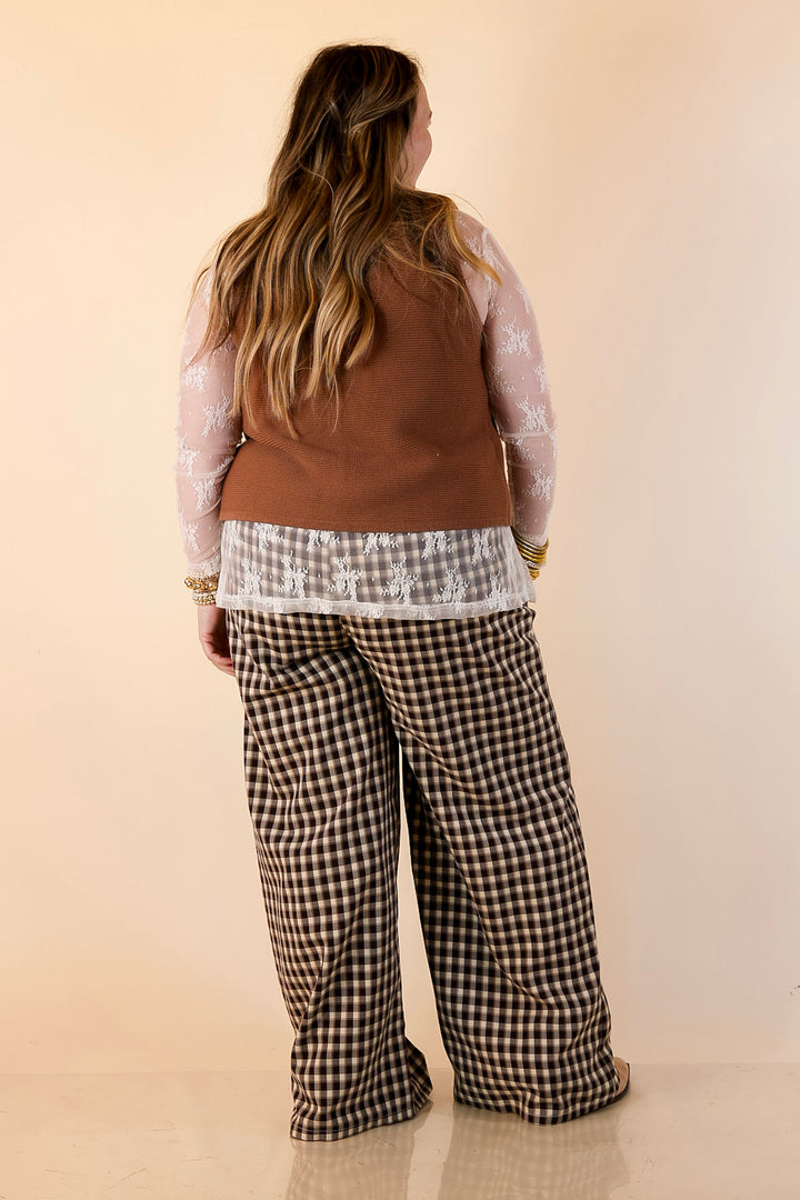 Pairs Well with Others Plaid Checkered Print Drawstring Pants with Elastic Waistband in Ivory
