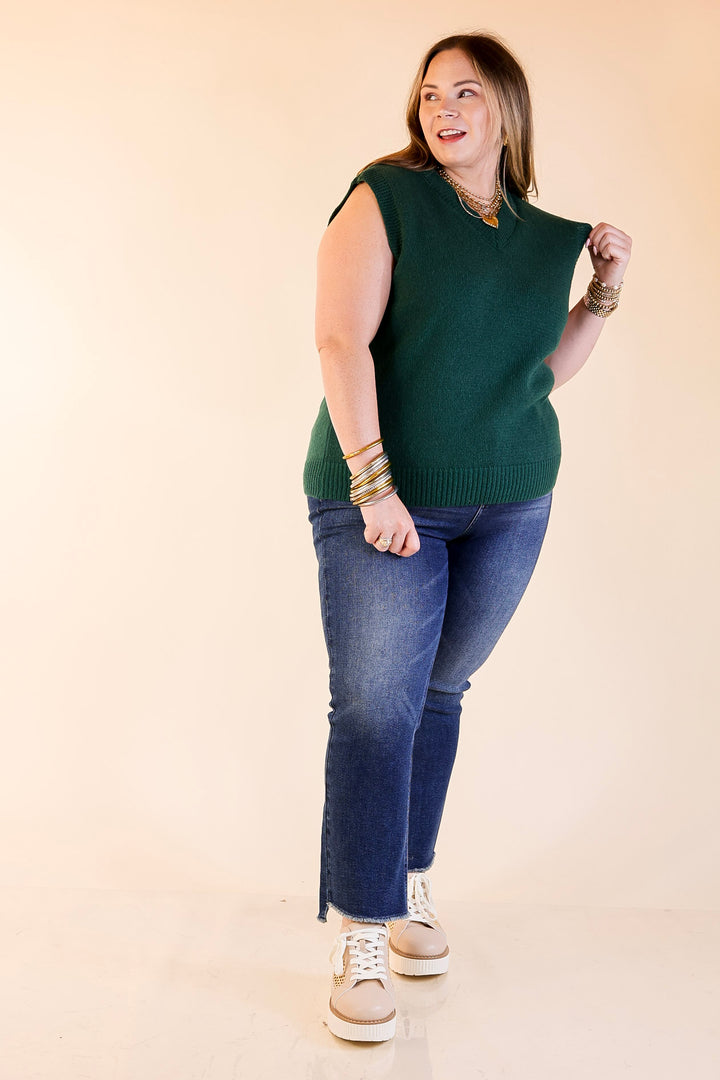 Vested Interest Knit V Neck Sweater Vest in Hunter Green