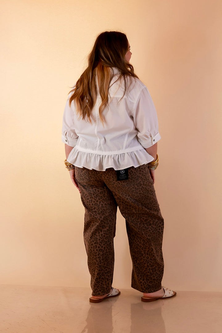 Risen | Easy Statement Leopard Print Drawstring Denim Barrel Jeans in Brown