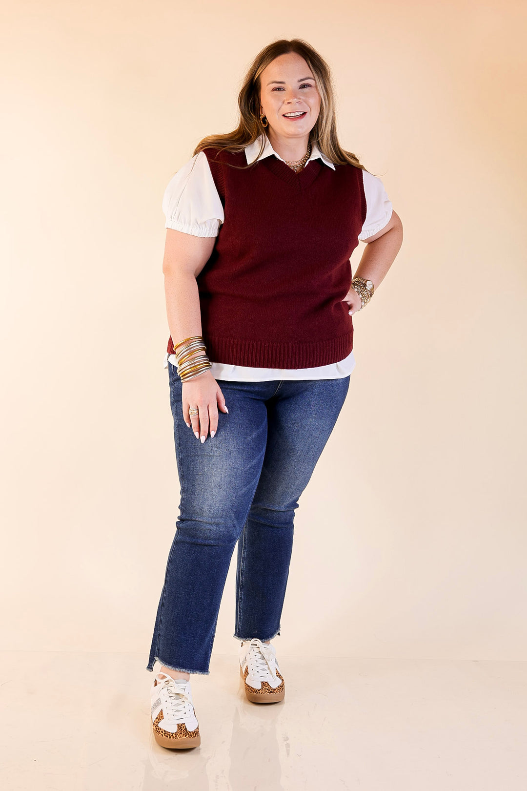 Vested Interest Knit V Neck Sweater Vest in Maroon