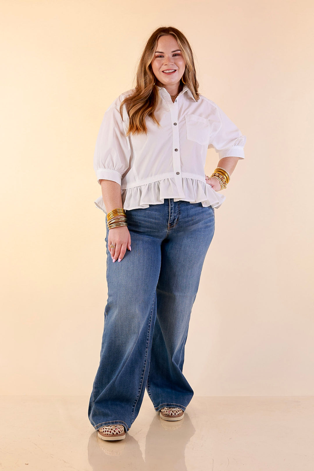 Judy Blue | Go With Everything Double Button Fly Wide Leg Column Trouser Jean in Medium Wash