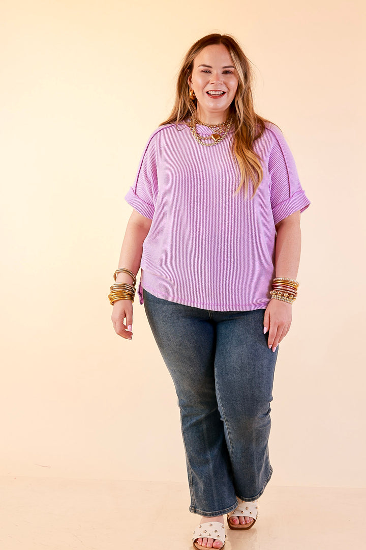 Daily Perfection Scoop Neck Short Sleeve Ribbed Top in Lavender Purple