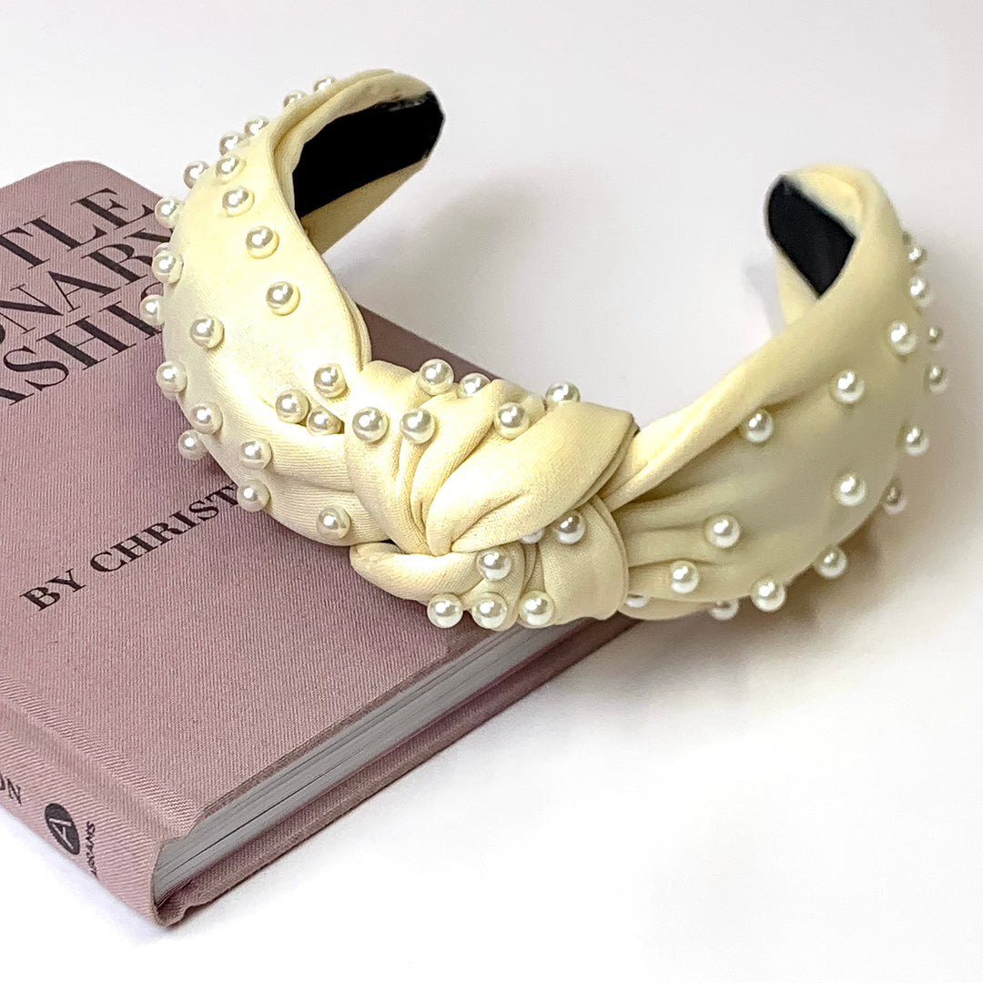 Pearl Detailed Knotted Headband in Ivory - Giddy Up Glamour Boutique