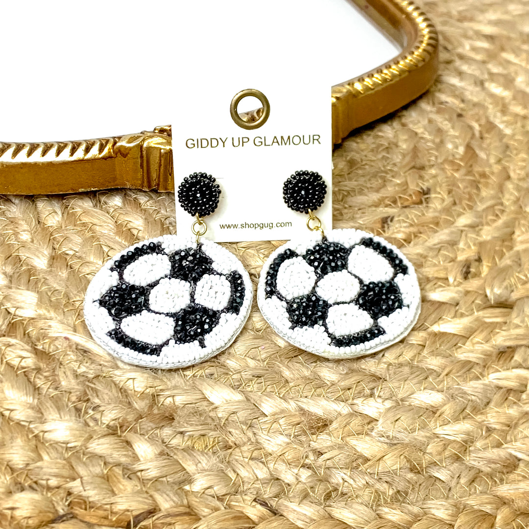 Large Seed Beaded Soccer Ball Dangle Earrings - Giddy Up Glamour Boutique