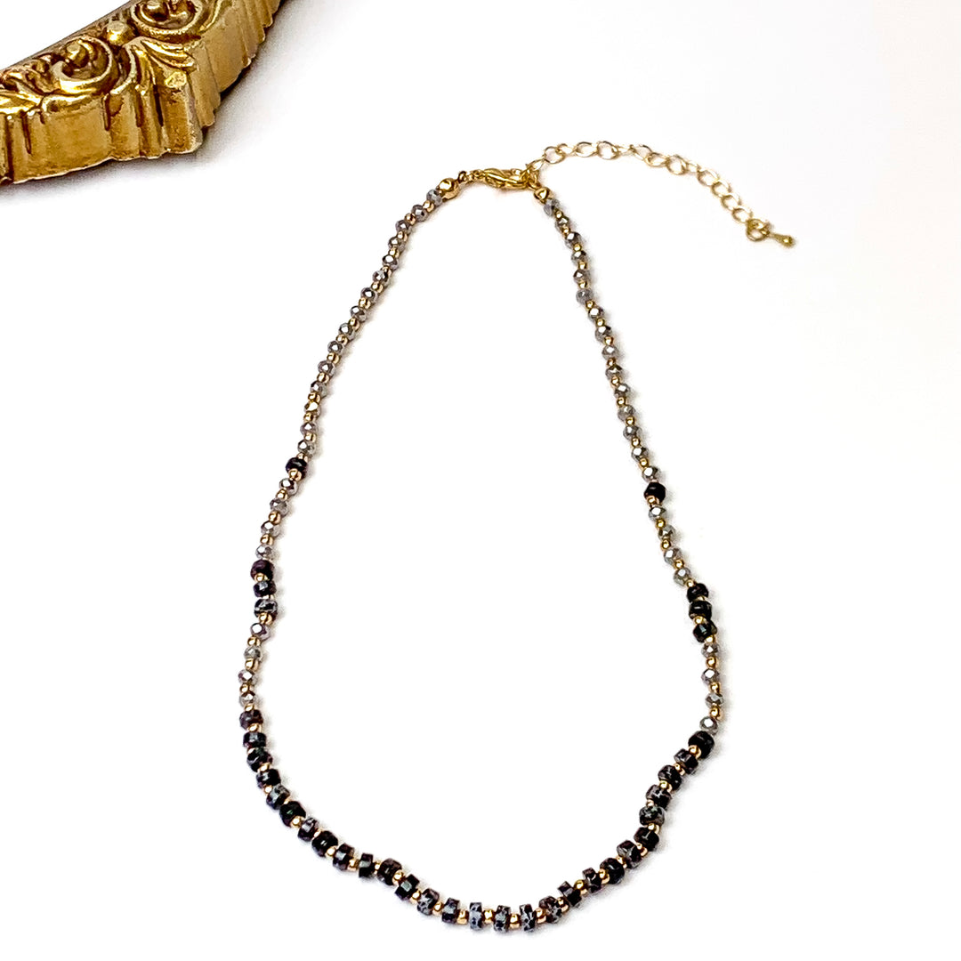 Natural Stone and Crystal Beaded Necklace in Black - Giddy Up Glamour Boutique