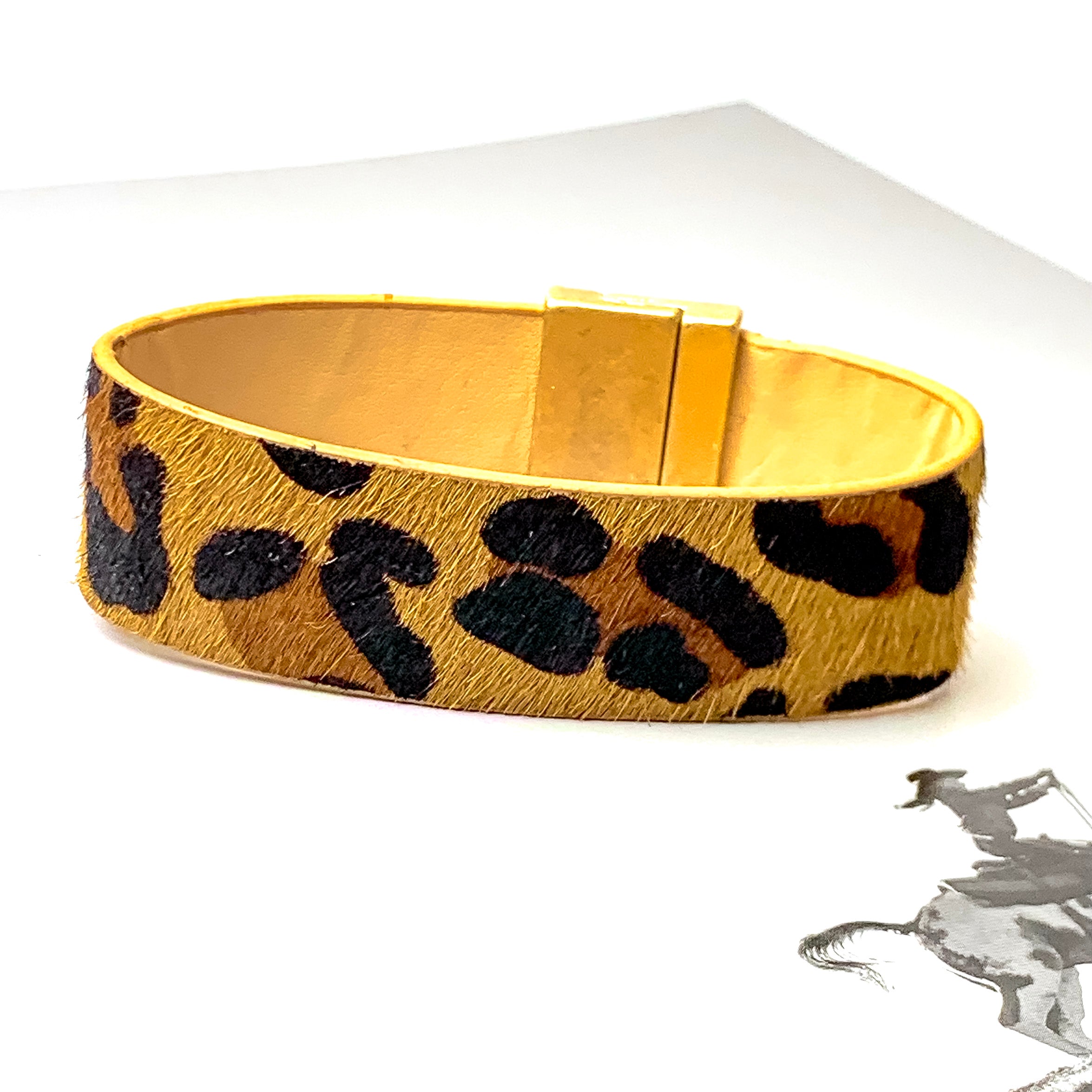 Leopard Print Faux Leather Hair on Hide Cuff Bracelet - Giddy Up Glamour Boutique