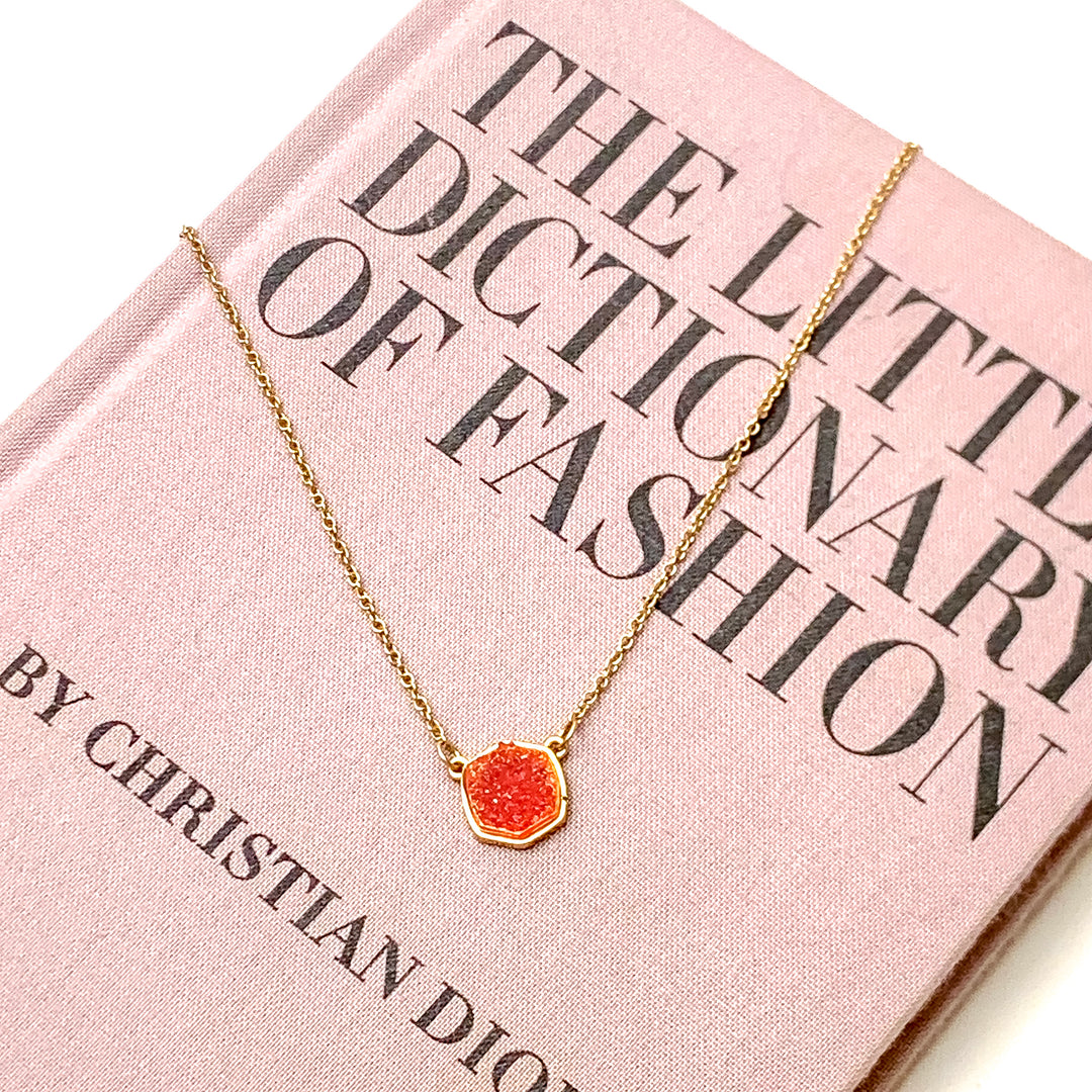 Druzy Hexagon Gold Necklace in Pink - Giddy Up Glamour Boutique