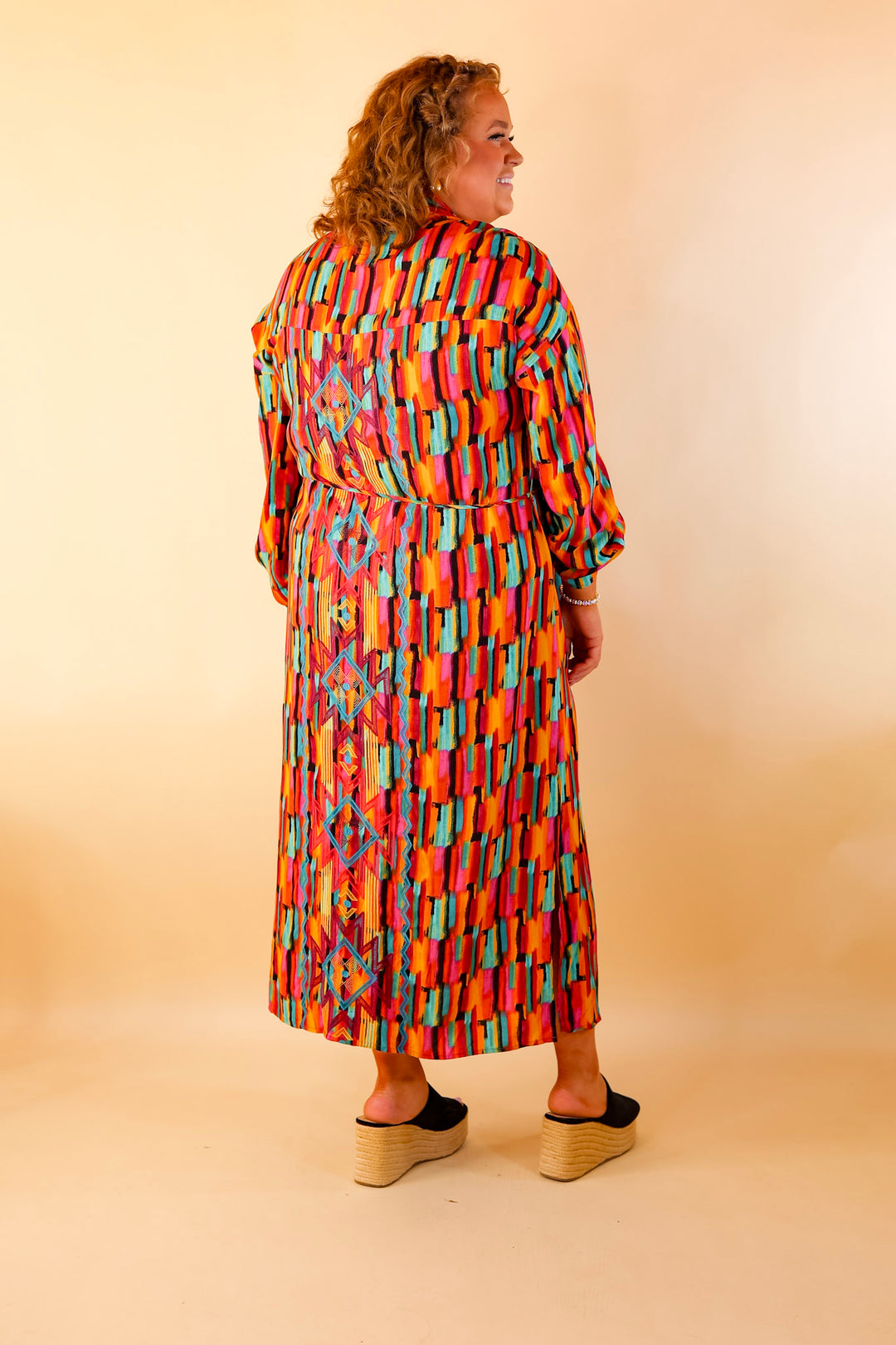 Play It Again Button Up Watercolor Maxi Dress With Embroidered Back - Giddy Up Glamour Boutique