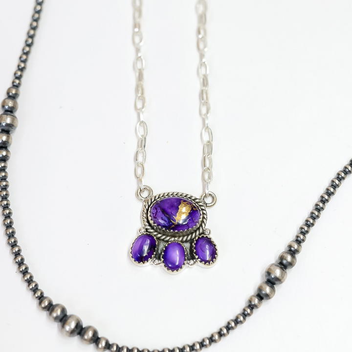 Hada Collection | Handmade Sterling Silver Four Circle Cluster Necklace with Violet Rose Stones