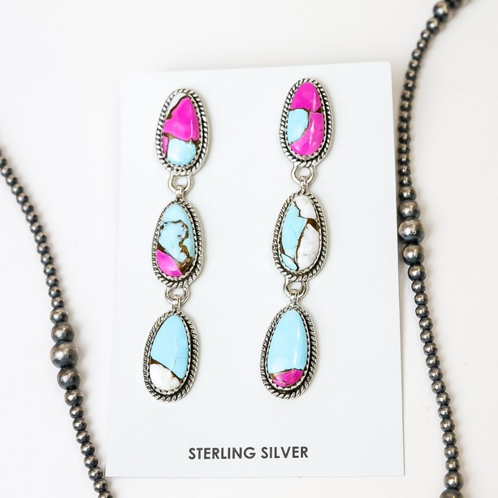 HaDa Collection | Handmade Sterling Silver and Cotton Candy Stone Drop Statement Earrings