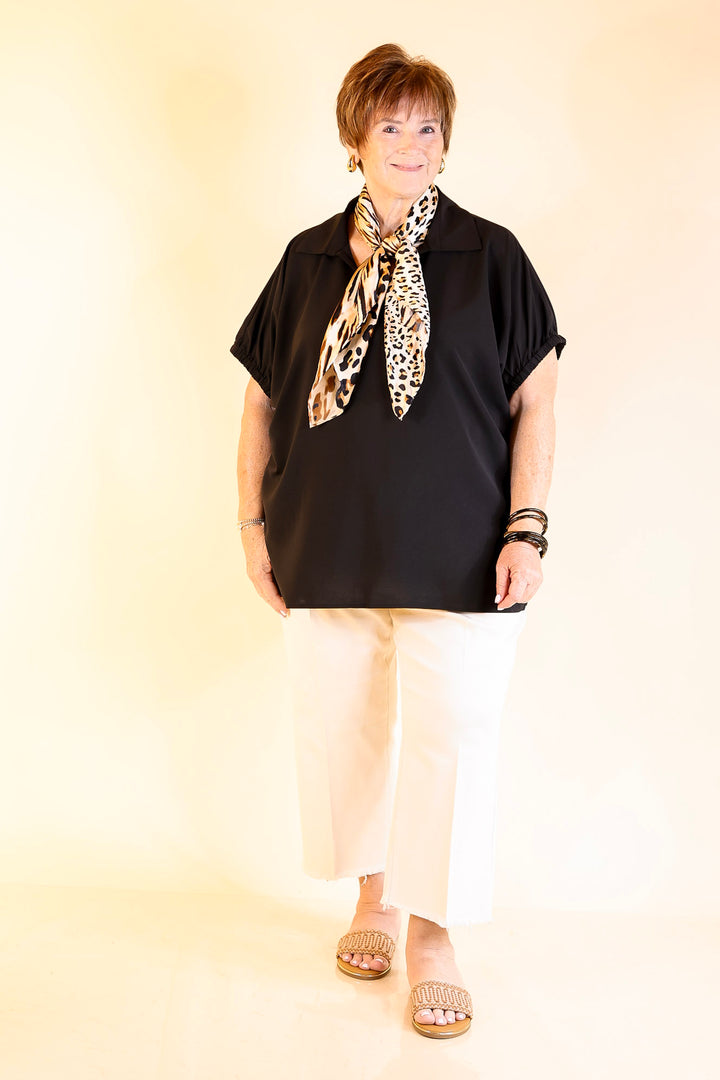 Fresh Start Collared V-Neck Blouse With Drop Shoulder in Black