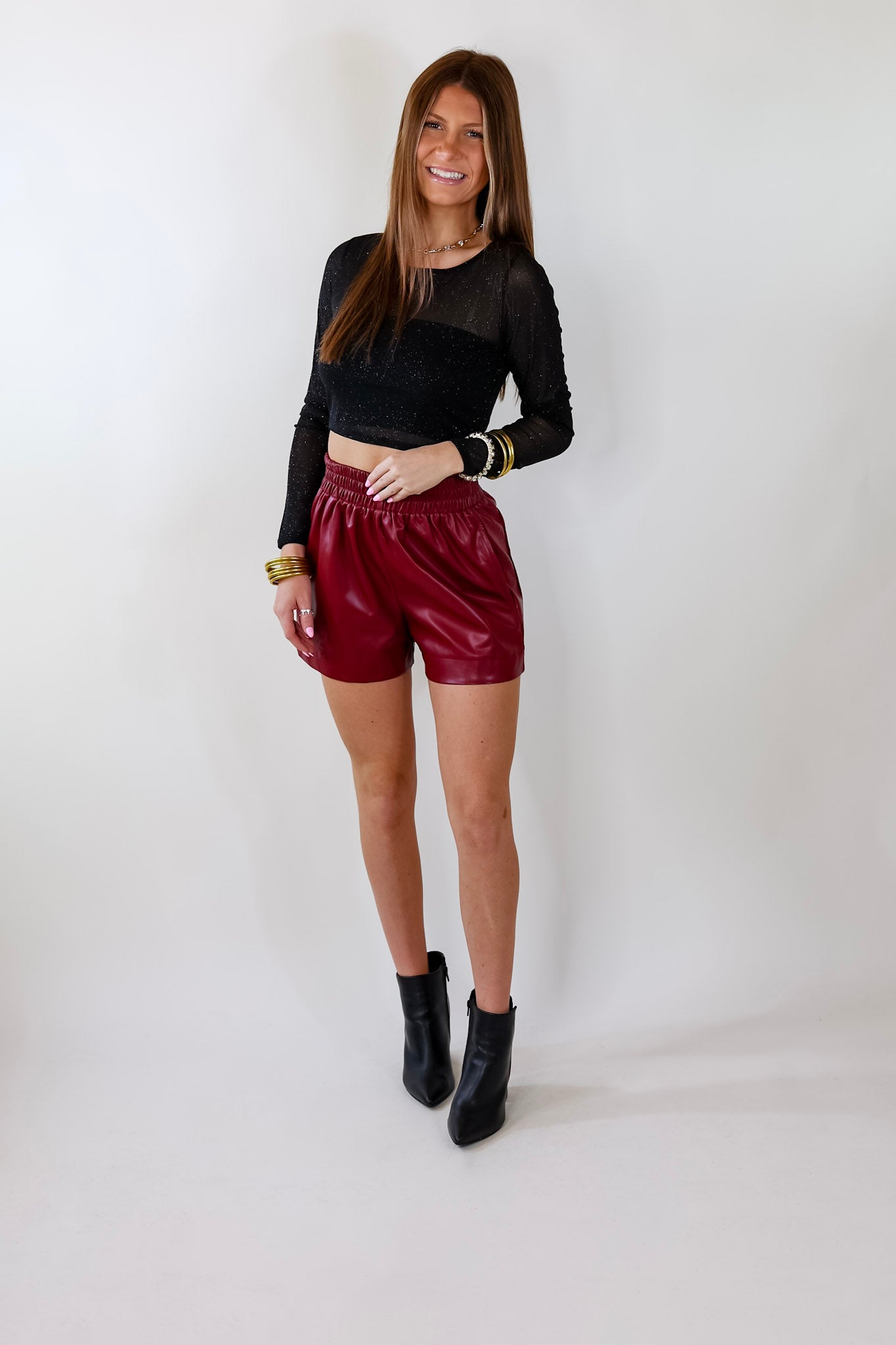 Lucky Timing Shimmery Long Sleeve Crop Top in Black - Giddy Up Glamour Boutique