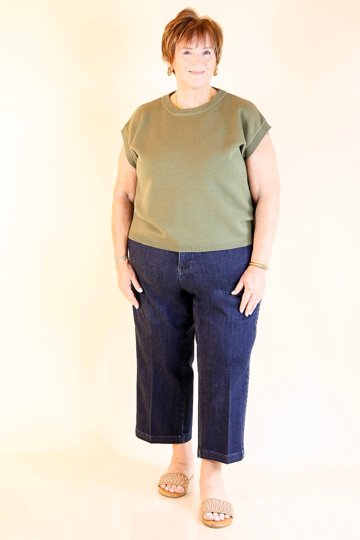 Effortlessly Yours Short Sleeve Crew Neck Sweater in Light Olive Green