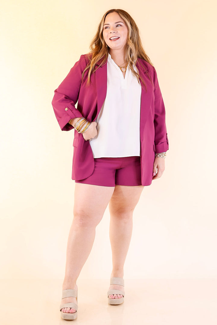 Fine Like Wine 3/4 Sleeve Blazer in Magenta Purple