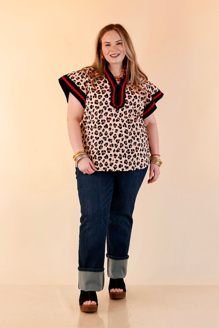 Simply Southern | Unapologetically Wild Leopard Print Contrast Trim with Velvet Details in Tan, Black and Red