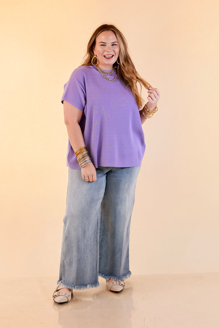 Always in Style Short Sleeve Mock Neck Top in Lavender Purple
