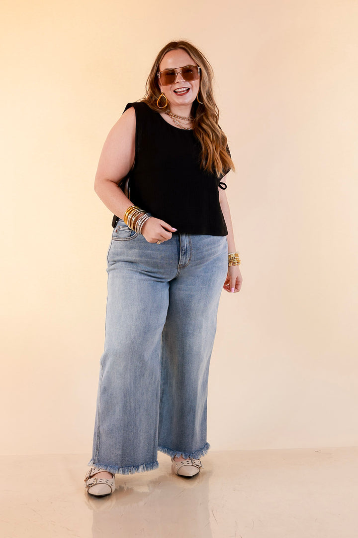 Tie it Together Sleeveless Linen Tank Top with Side Tie Detail in Black