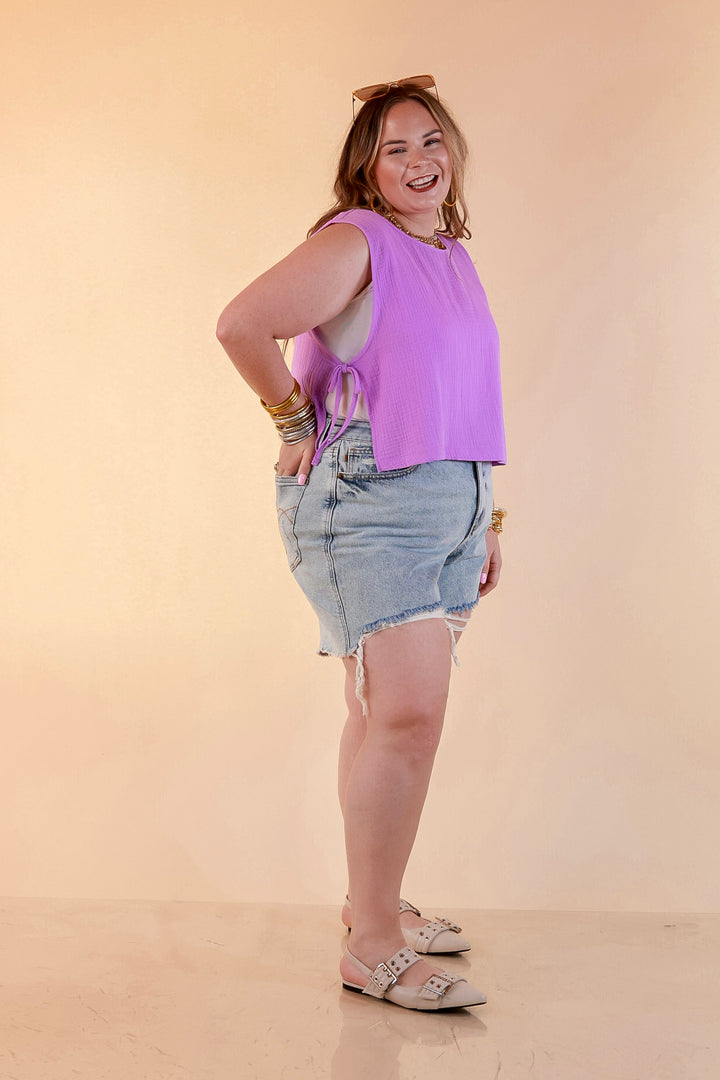 Tie it Together Sleeveless Linen Tank Top with Side Tie Detail in Lavender Purple