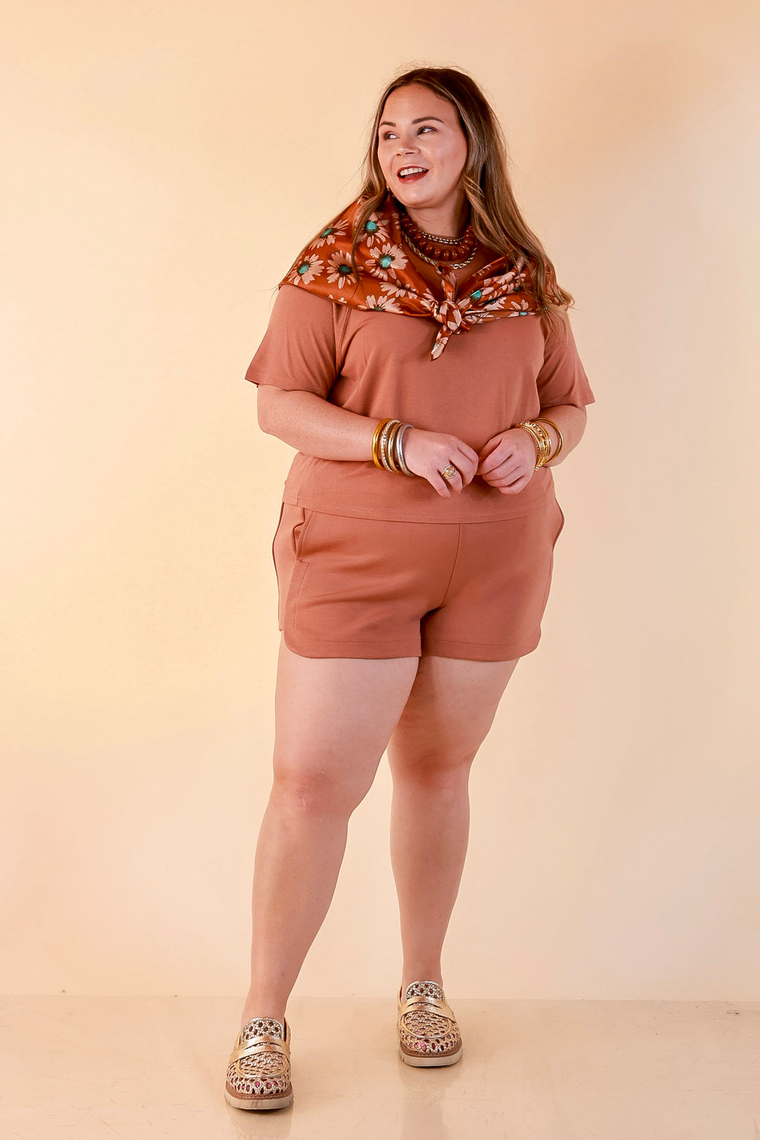 Simply Southern | Modern Staple Buttery Soft Pull-On Knit Shorts with Pockets in Mocha Brown