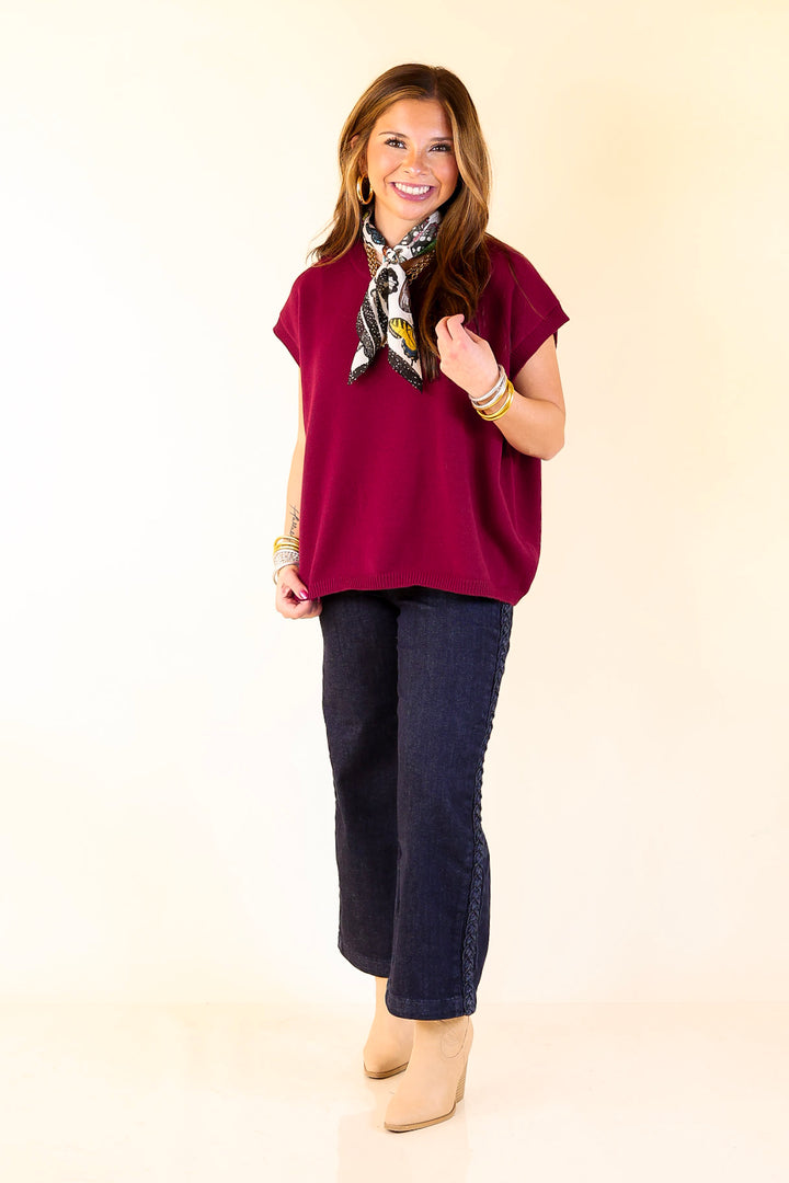 Effortlessly Yours Short Sleeve Crew Neck Sweater in Maroon