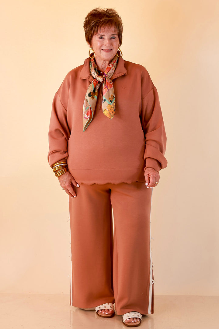 Simply Southern | Modern Staple Half Zip Pullover with Scalloped Edge in Mocha Brown