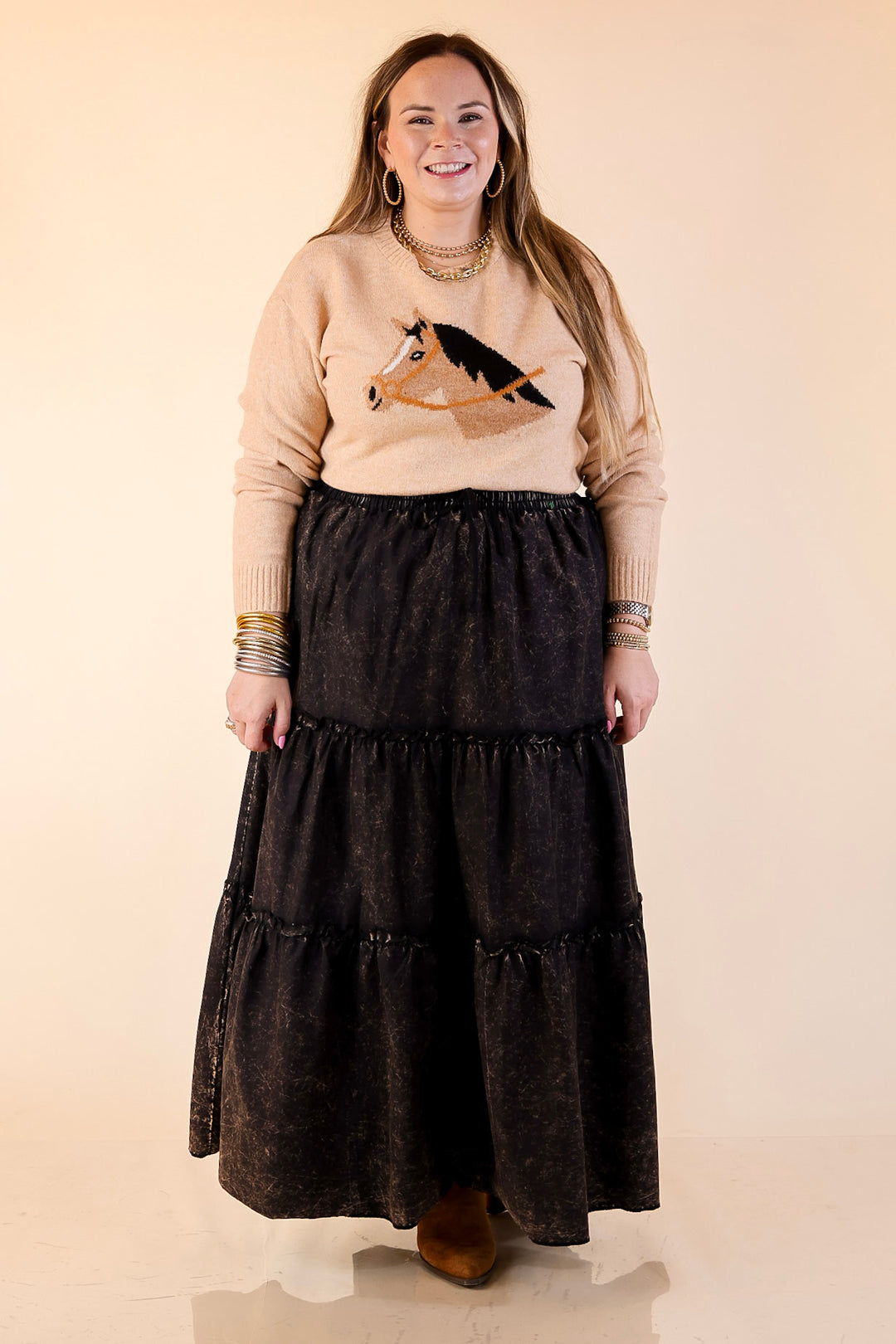 Simply Southern | Finest Touch Crewneck Sweater with Horse in Brown