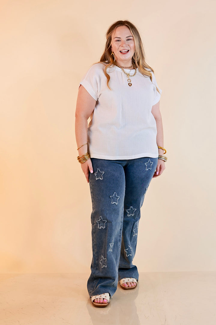 Simply Southern | Star of the Show Straight Leg Denim Jeans with Star Patch Detailing in Medium Wash