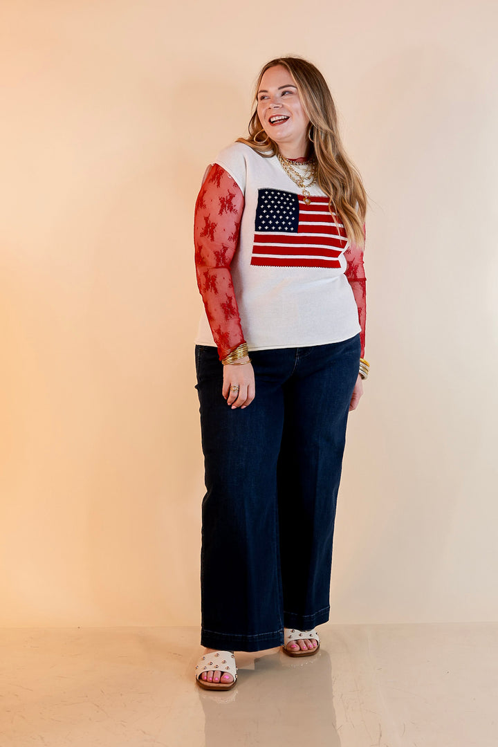 Simply Southern | Star Standard Knit Sleeveless Tank Sweater with American Flag in Ivory