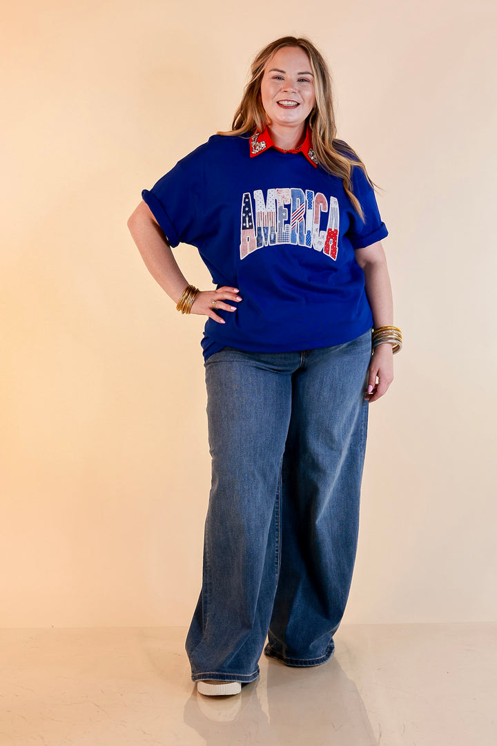 Patchwork Patriot America Patchwork Short Sleeve Graphic Tee in Royal Blue